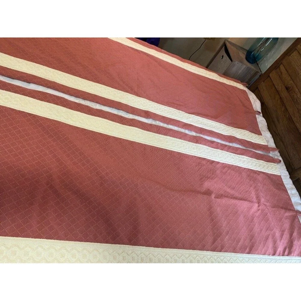 Pair of Lee Jofa Red Embroidered Tab Top Curtain Panels Lined Decorative Trim